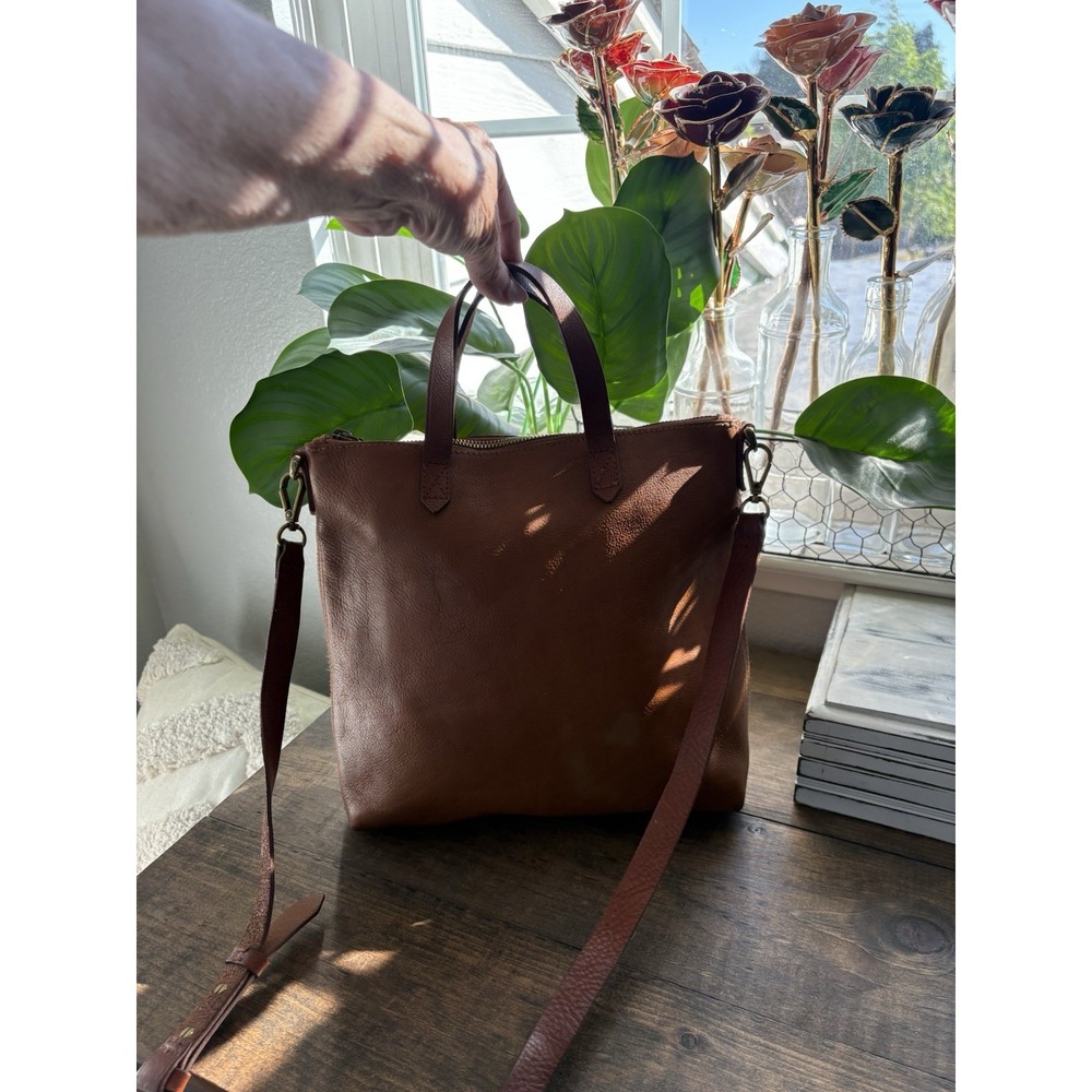 Madewell the Zip Top Transport Tote Bag Small Crossbody in Brown English Leather